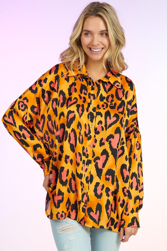 heart shaped leopard print button down shirt