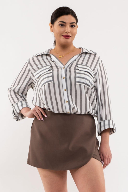 PLUS long sleeve striped button down w/pockets - tarpiniangroup