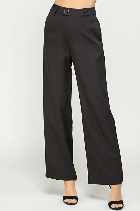 Wide Leg Long Pants with Button Detail - tarpiniangroup
