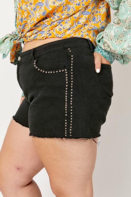 PLUS studded denim cutoff shorts