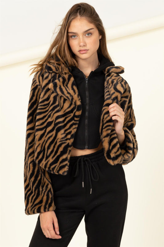 furry tiger print jacket - tarpiniangroup