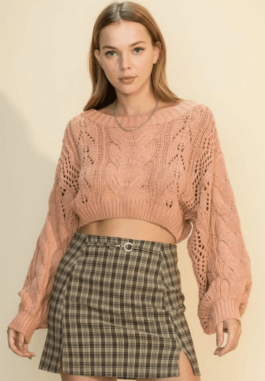 balloon sleeve cropped knit sweater - tarpiniangroup