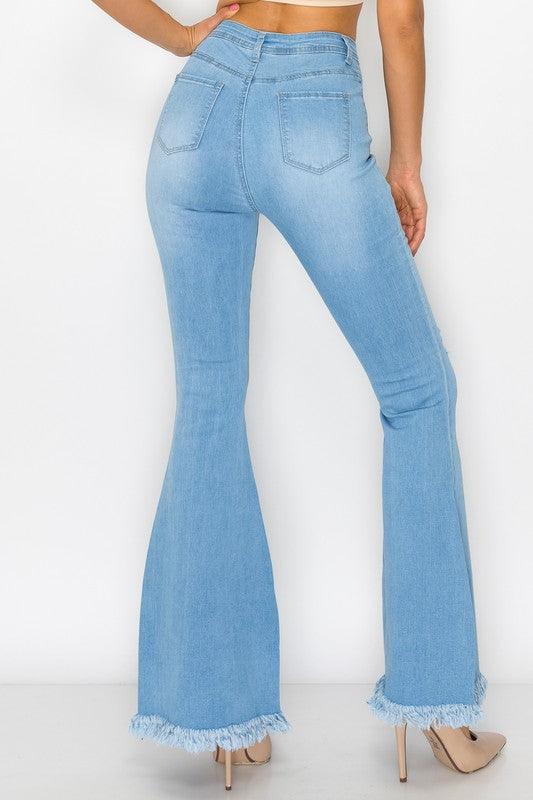 High waist stretch bell bottom jean with rips and fray BC011-Jeans-Lover Brand-tikolighting