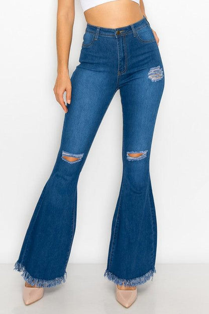 ripped knees high waist stretch bell bottom jeans BC-013-Jeans-Lover Brand-tikolighting