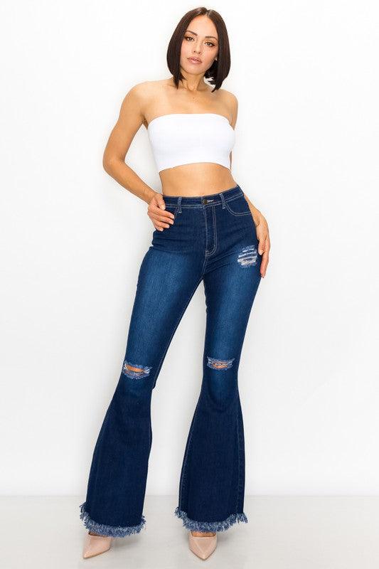 ripped knees high waist stretch bell bottom jeans BC-014-Jeans-Lover Brand-tikolighting