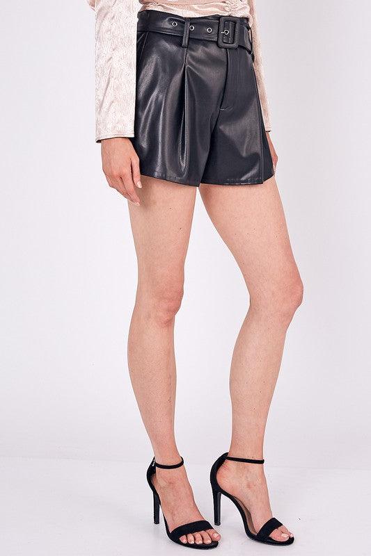 belted faux leather shorts-Shorts-Do & Be-tikolighting