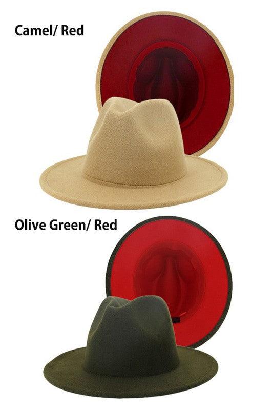 color bottom fedora hat-Accessory:Hat-Suzie Q-Camel/Red-99XBYMB112-4-tarpiniangroup
