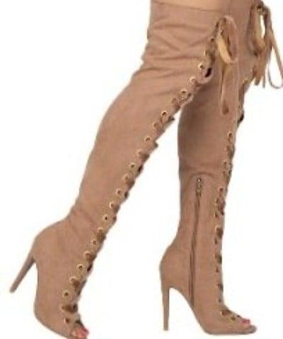over the knee lace up peep toe boots - tikolighting
