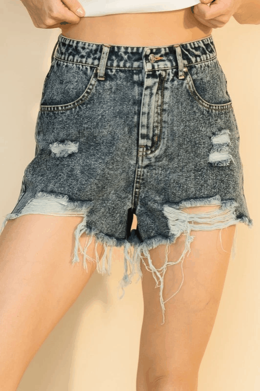 distressed frayed high waist jean shorts - RK Collections Boutique