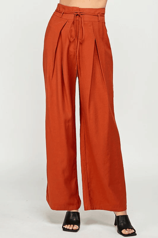 Wide Leg Pants with Tucked Pleats - tarpiniangroup