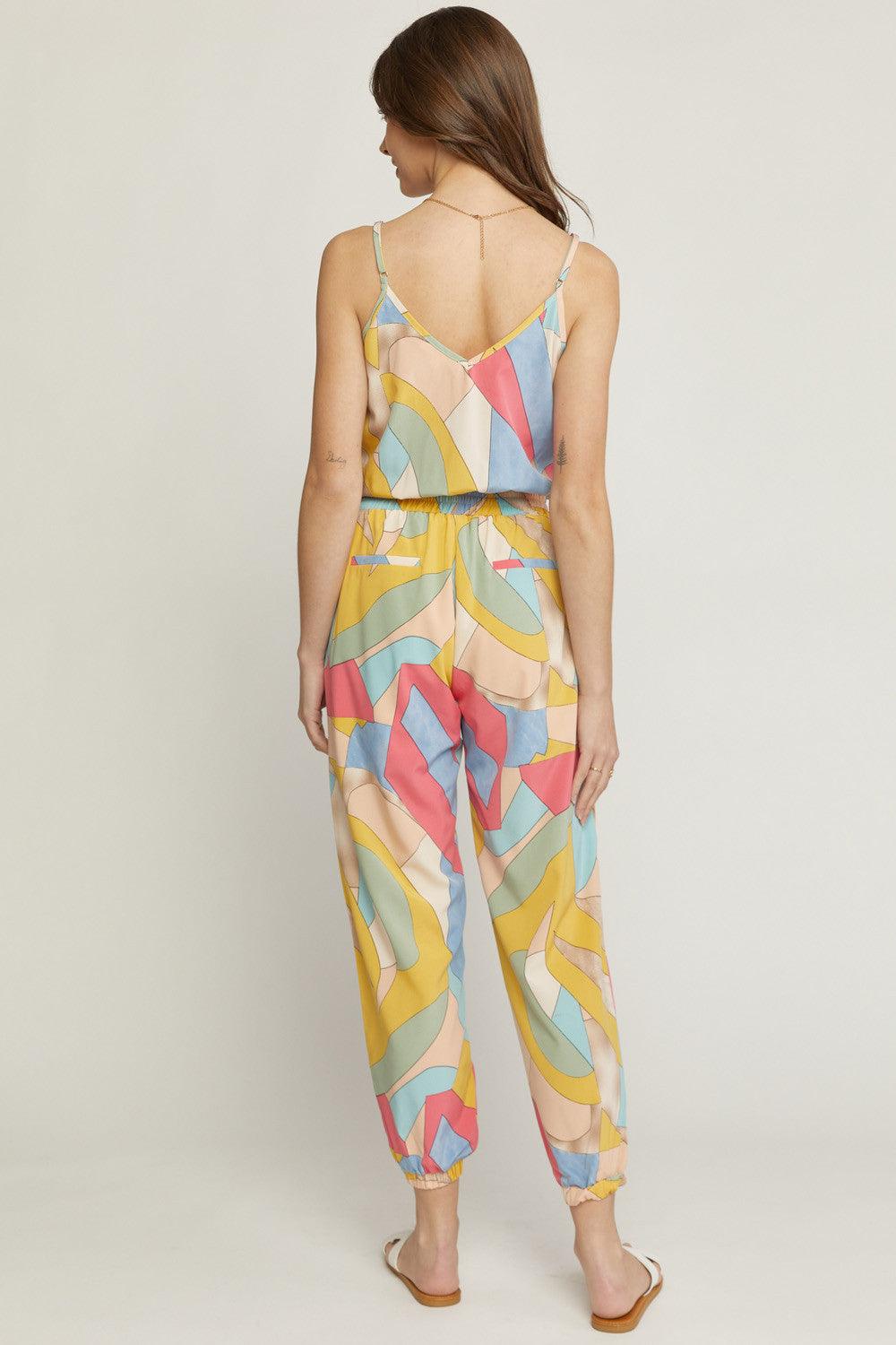double v printed jumpsuit with adjustable straps - tikolighting