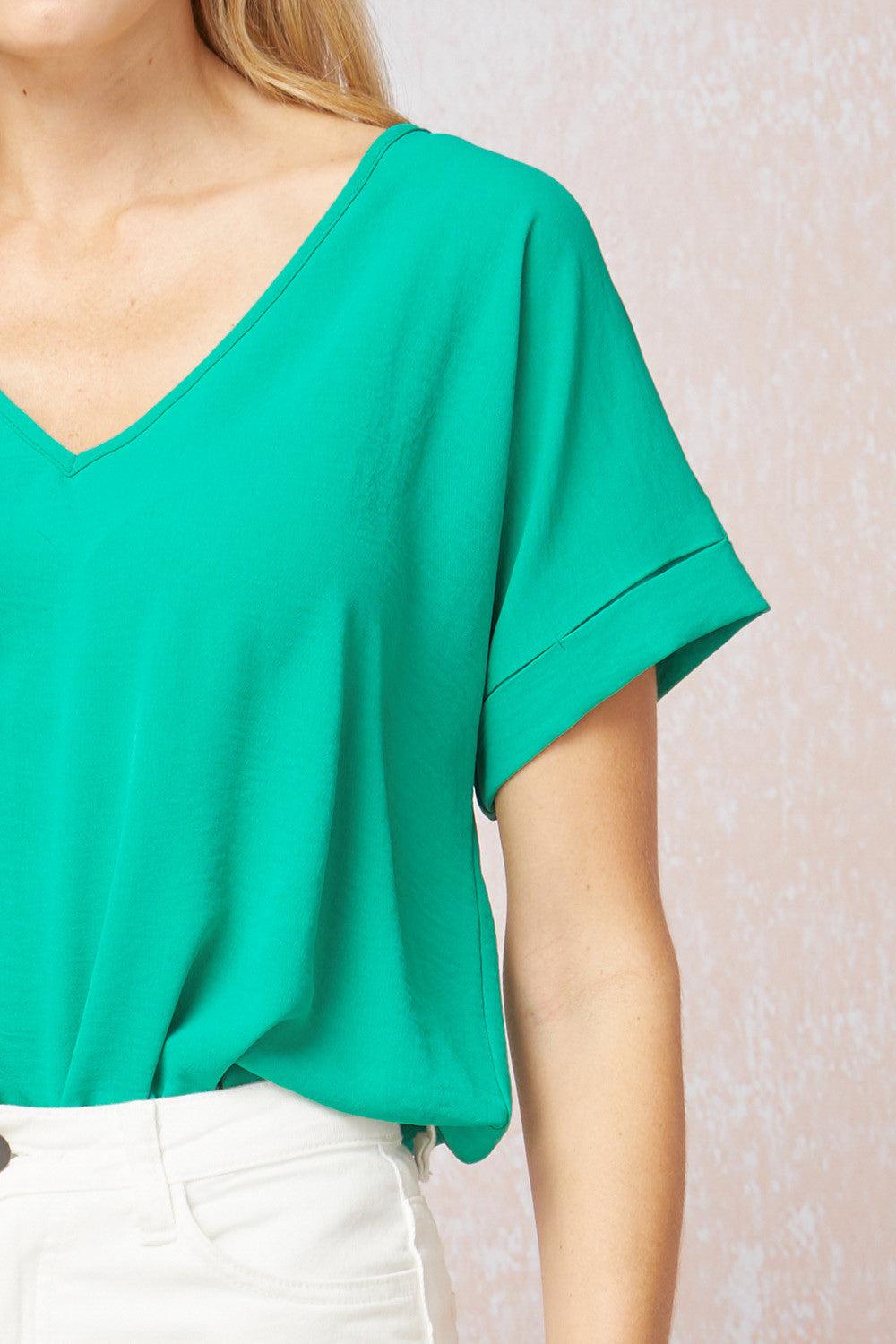 woven v-neck short sleeve bodysuit - RK Collections Boutique