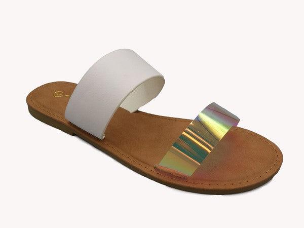 flat sandals with hologram strap-Shoe:Flat-Sandal-Red Shoe Lover-White-APPLE-88-10-RK Collections Boutique