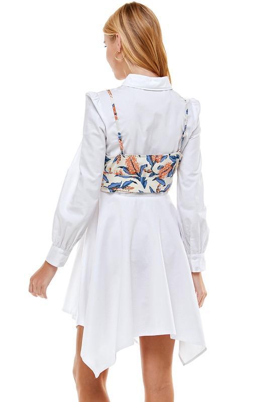 2pc set-Woven Shirt Dress with Floral Vest-Dress-TCEC-tikolighting