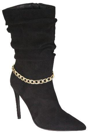 gold chain band pointed toe high heel bootie - tikolighting