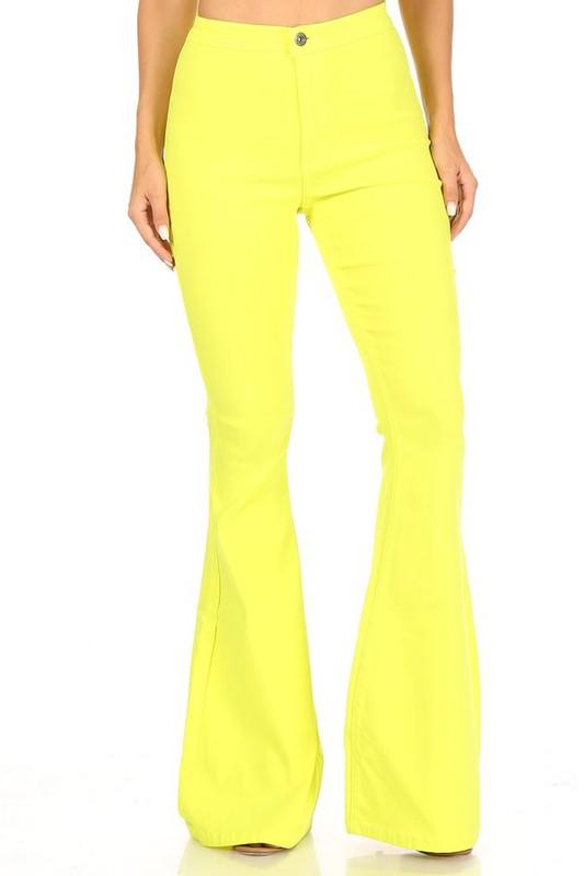 High waist super stretch bell bottom pants-Jeans-JC & JQ-Neon Yellow-GP2610-NY-S-tarpiniangroup