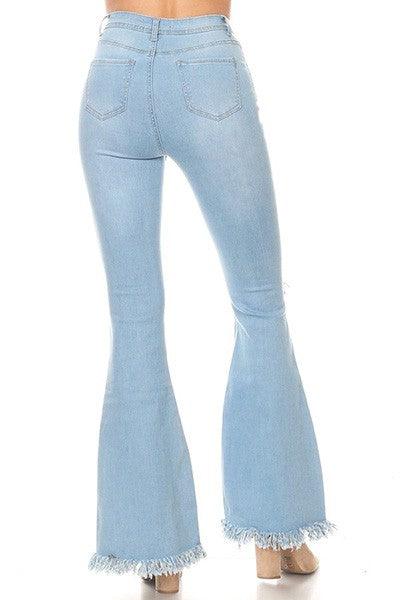High waist bell bottom jeans with rip & fray-Jeans-JC & JQ-tikolighting