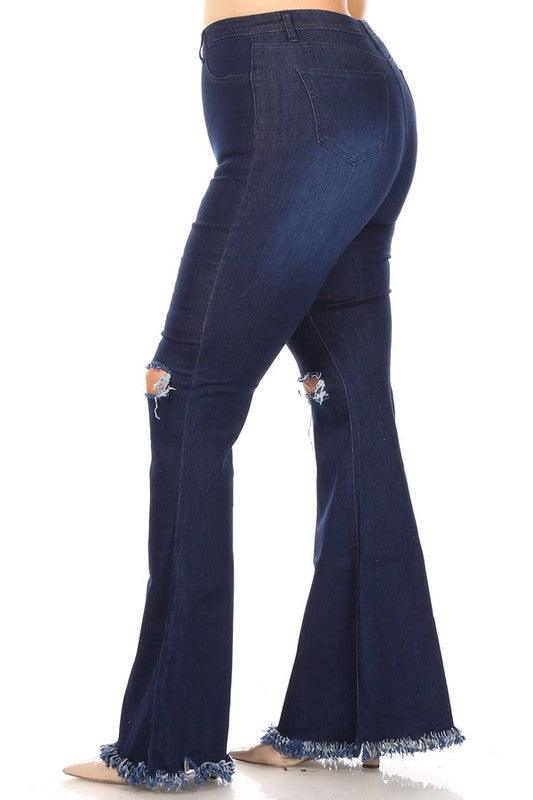PLUS High waist bell bottom jeans with rip & fray-Jeans-JC & JQ-tikolighting