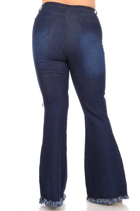 PLUS High waist bell bottom jeans with rip & fray-Jeans-JC & JQ-RK Collections Boutique
