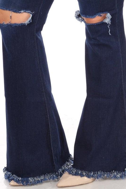 PLUS High waist bell bottom jeans with rip & fray-Jeans-JC & JQ-tikolighting