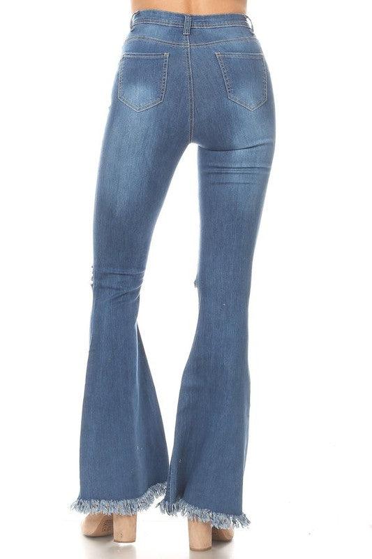 High waist stretch bell bottom with rips and fray-Jeans-JC & JQ-tikolighting