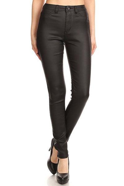 High waist faux leather stretch skinny jean-Jeans-JC & JQ-Black-GP4100-1-tikolighting