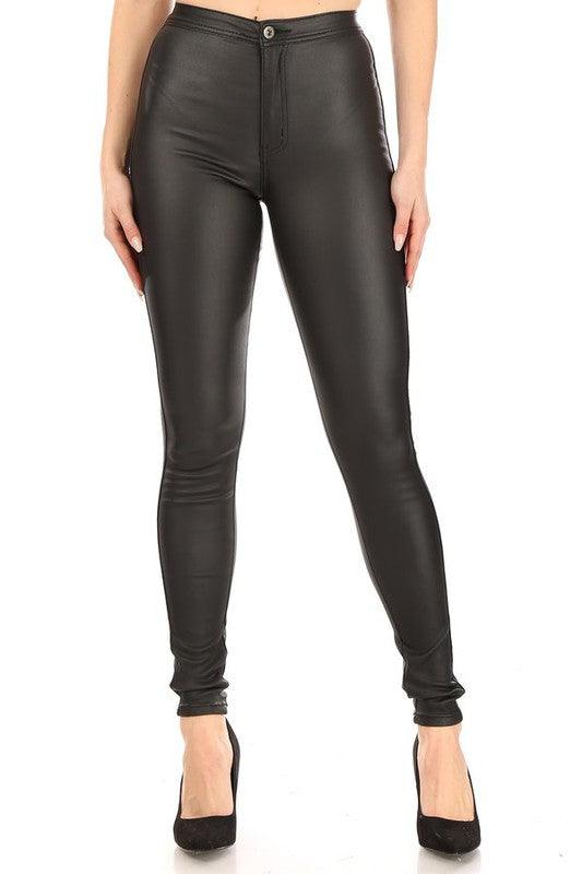 High waist stretch faux leather pants-Jeans-JC & JQ-Black-GP4144-1-tikolighting