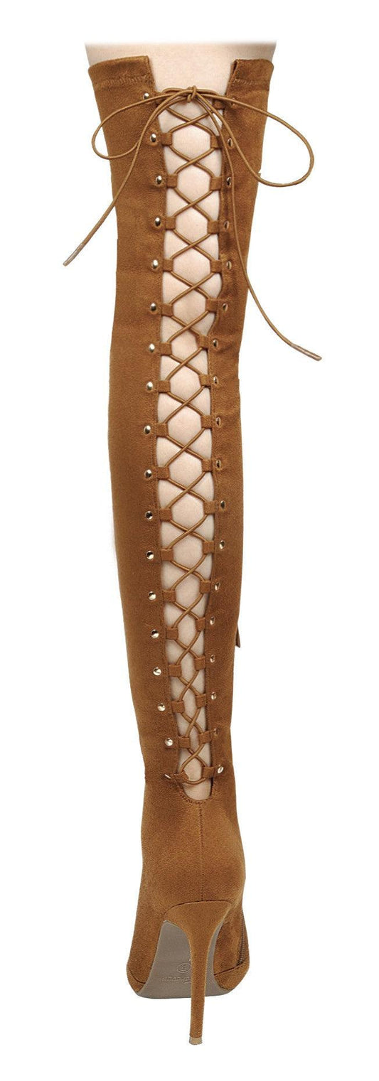 knee high lace-up back stiletto boots - tarpiniangroup