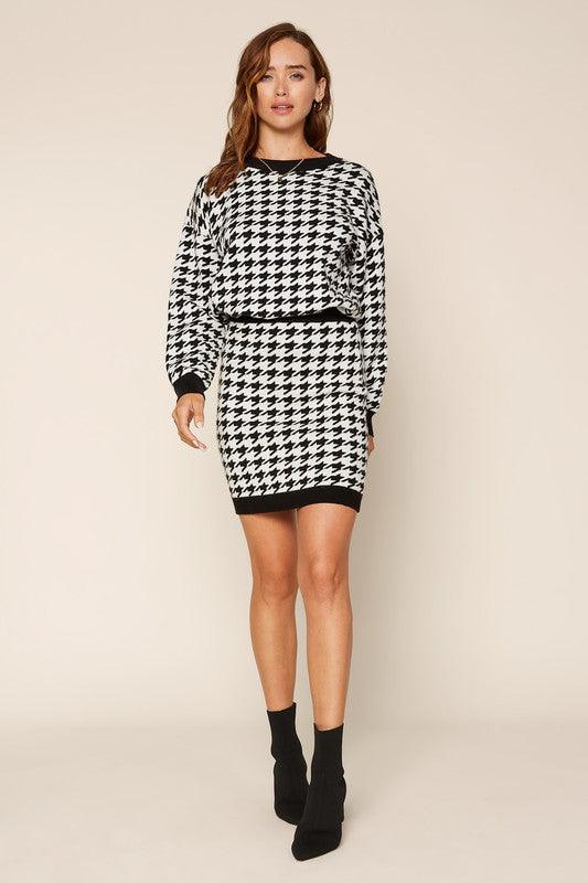 Knit Houndstooth Mini Sweater Skirt - RK Collections Boutique