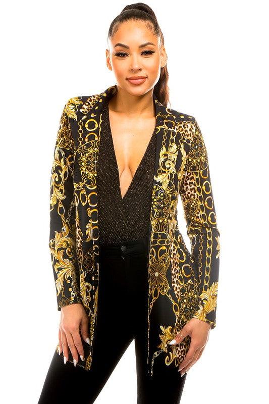 leopard/chain print slinky matte jersey blazer - tikolighting