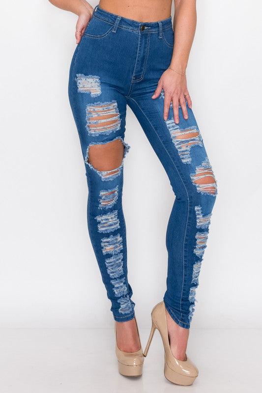 high waist distressed skinny jean LO165-Jeans-Lover Brand-Mid Wash-LO165-1-tikolighting