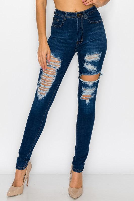 stretch high waist ripped skinny jeans LO-175-Jeans-Lover Brand-Dark Wash-LO-175-1-tikolighting