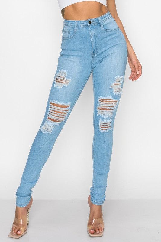 high waist distressed skinny jeans LO-182-Jeans-Lover Brand-Light Wash-Lo-182-1-tikolighting