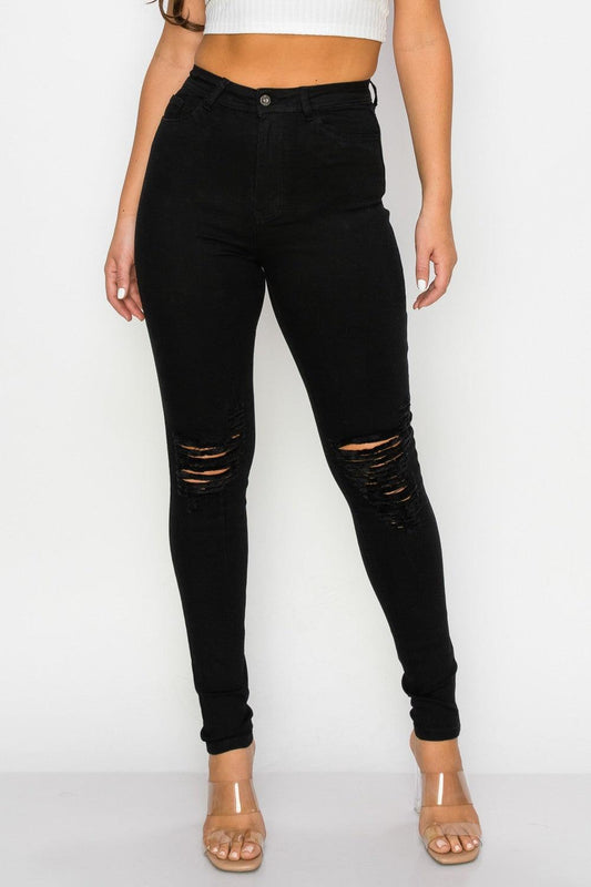 LO-201 high waist stretch distressed skinny jeans - tarpiniangroup