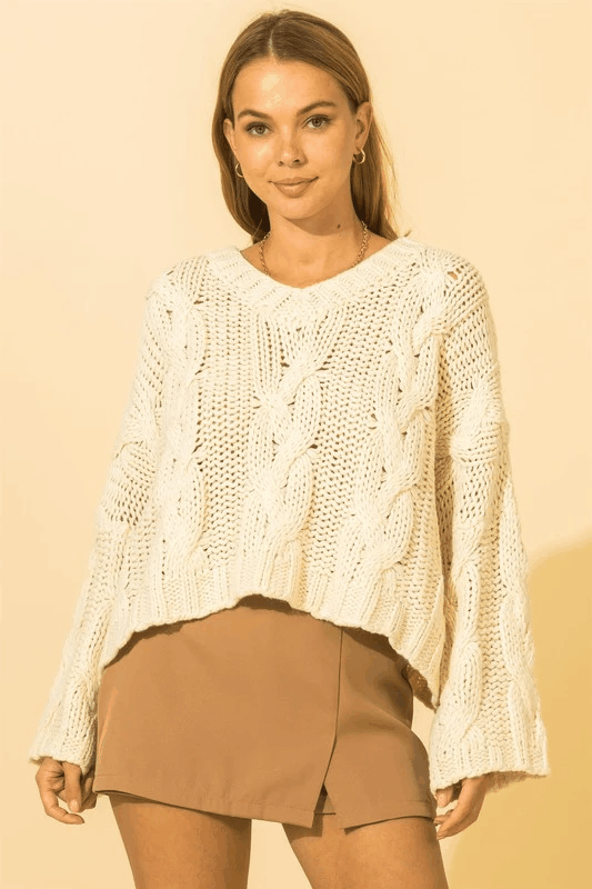 long sleeve cropped knit sweater - tarpiniangroup