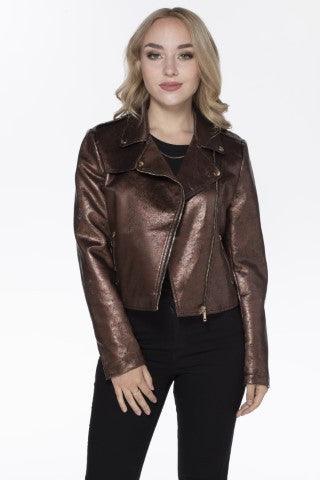 metallic faux leather jacket - tarpiniangroup