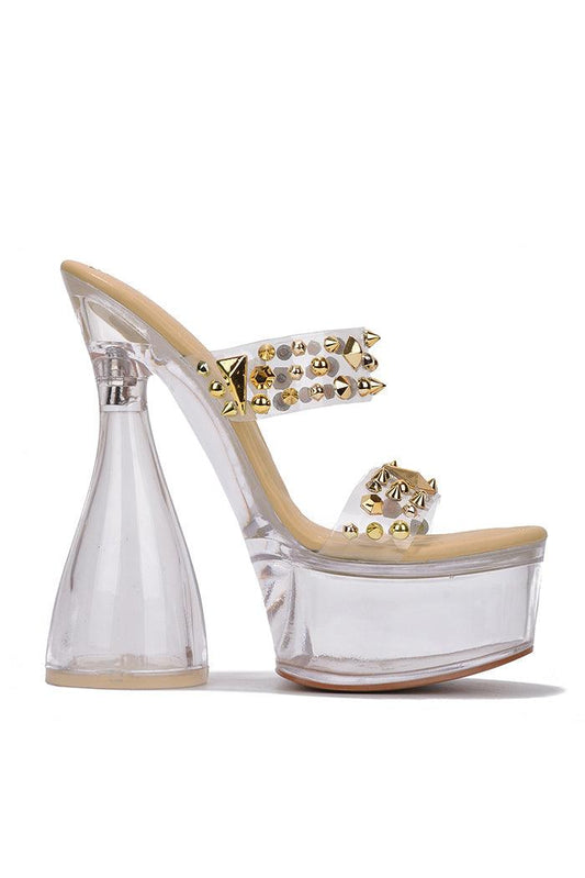 studded clear chunky round heel platform shoes