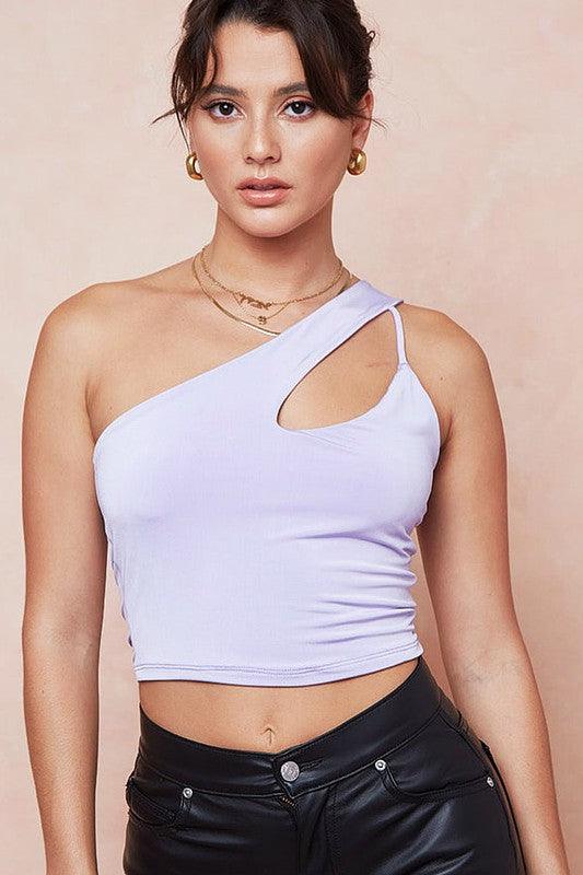 one shoulder cutout crop top-Tops-Sleeveless-Shelly Clothing-tikolighting