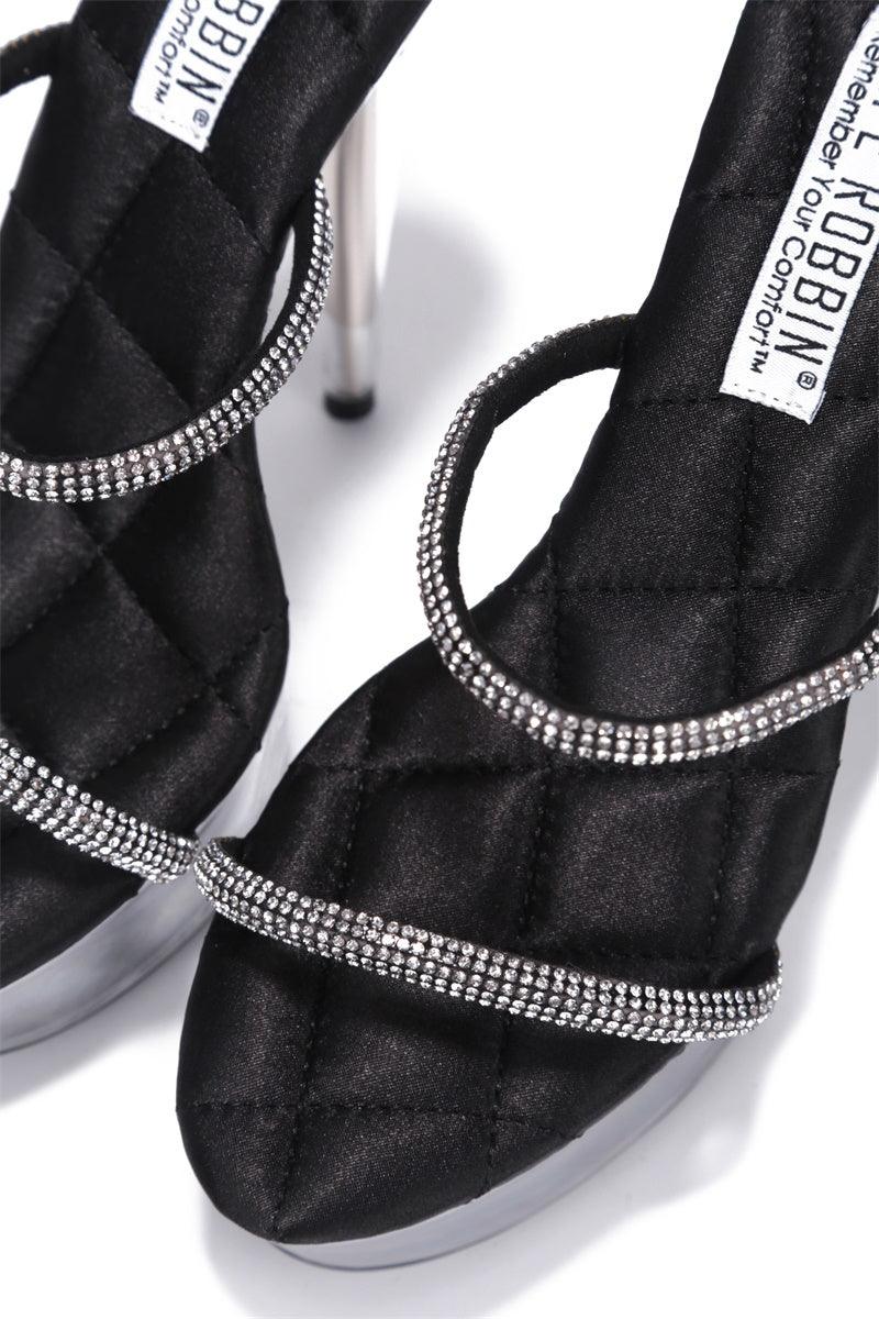 crystal rhinestone strap clear platform stilettos - RK Collections Boutique