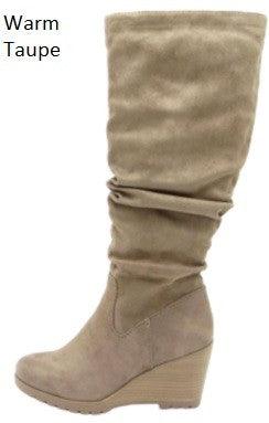 Scrunch suede wedge boot-Shoe:TallBoot-Soda-Taupe-Envy-S-1-RK Collections Boutique