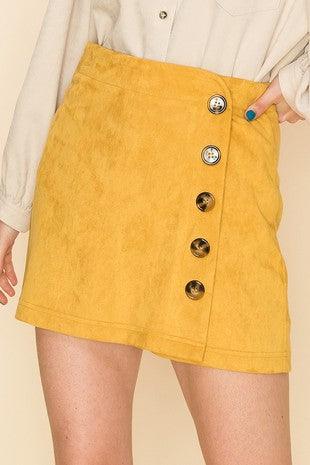 side button suede skort-Shorts-Hyfve-Mustard-HF19H672-1-RK Collections Boutique