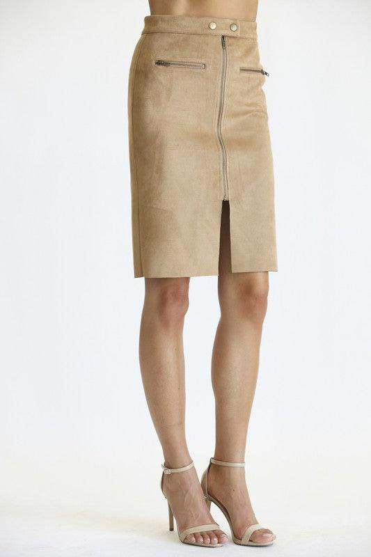 suede zip front pencil skirt - tikolighting