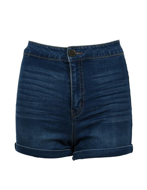 Super High Rise Cuffed Short-Shorts-Boom Boom Jeans-Dark Wash-SH20052Z-1-tikolighting