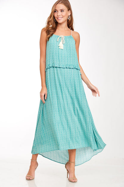 tassel tie chevron maxi dress-Dress-L Love-Turquoise-LV2577-1-tikolighting