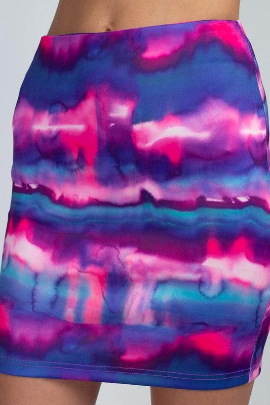 Tie-Dye Scuba Mini Skirt-Skirts-Reveuse-tikolighting