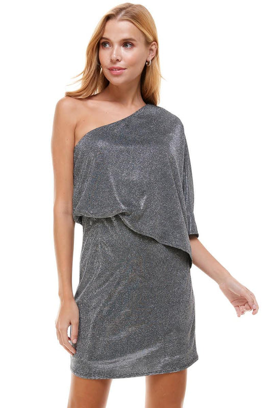 metallic ruffled one shoulder dress - tarpiniangroup