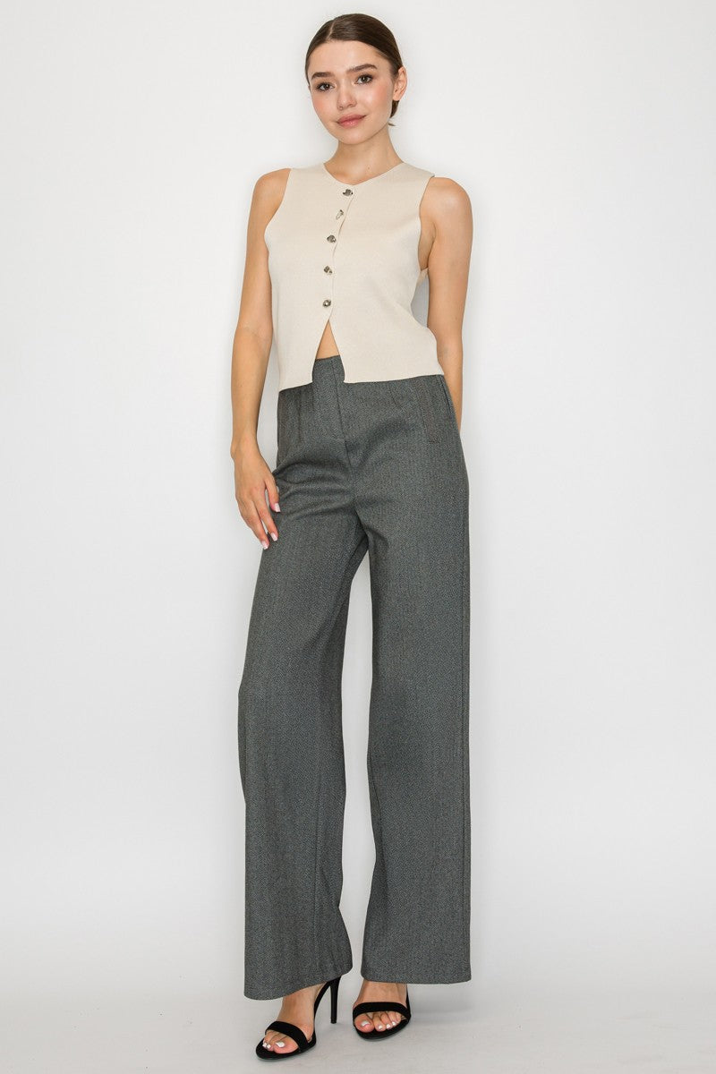 herringbone high waist wide leg pants