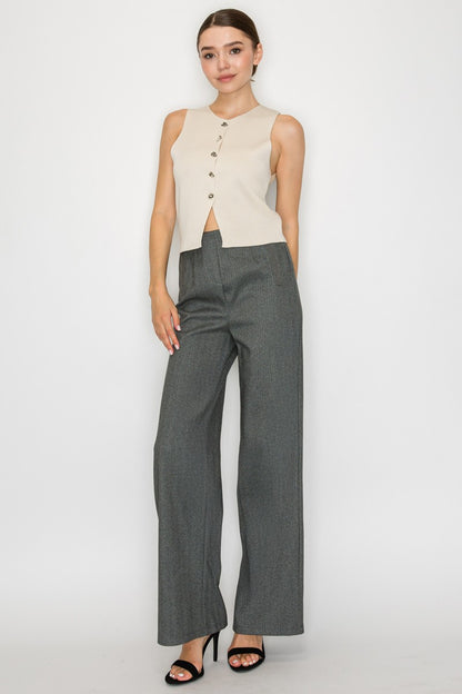 herringbone high waist wide leg pants
