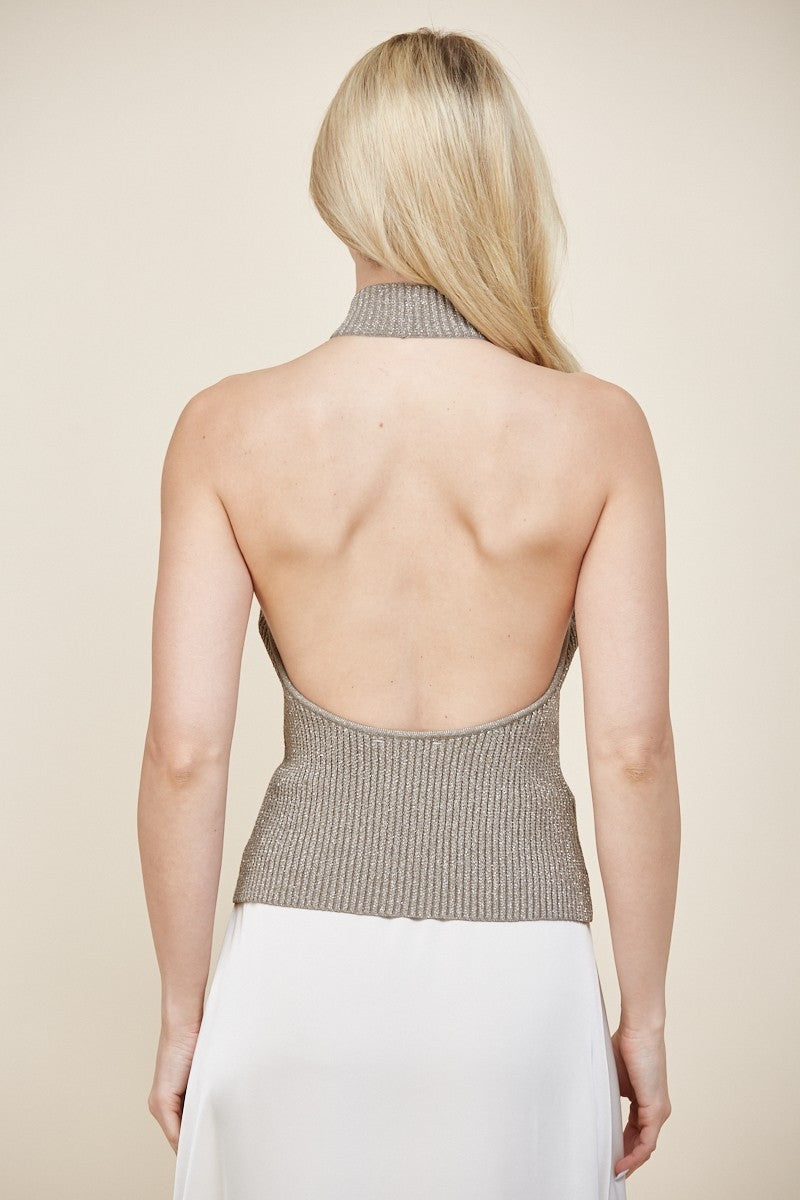 sleeveless shimmer halter top sweater