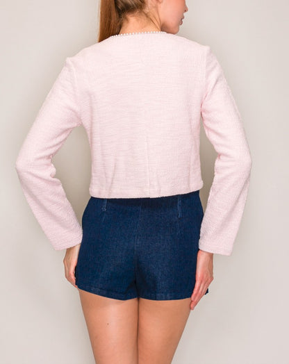 Pearl Trim Crop Tweed Jacket